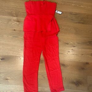 BCBGMaxAzria Vibrant Red\Orange Strapless Jumpsuit SIZE 4 NWT